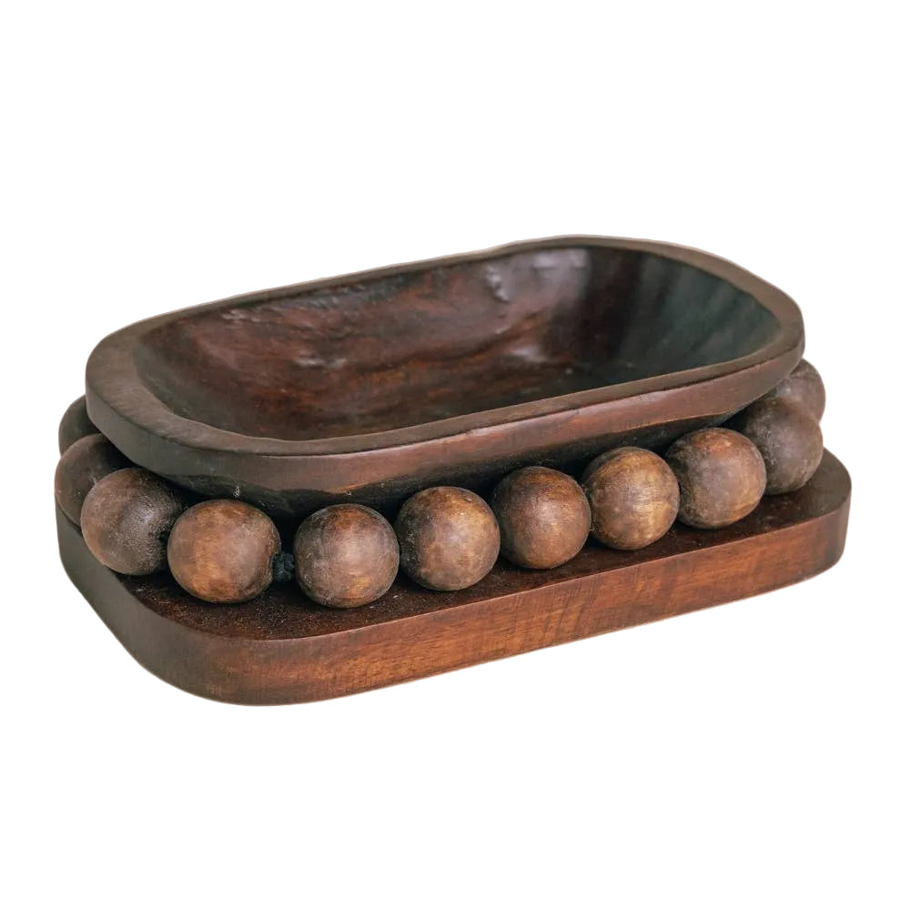 Large Oval Beaded Bowl - Acacia Wood