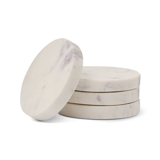 4pk Round Marble Coaster - White